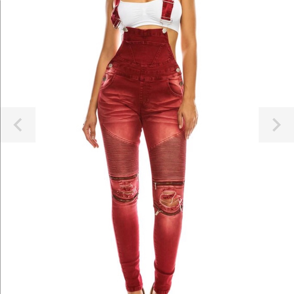 MOTO DENIM TWILL OVERALLS, (Burgundy) 🔥